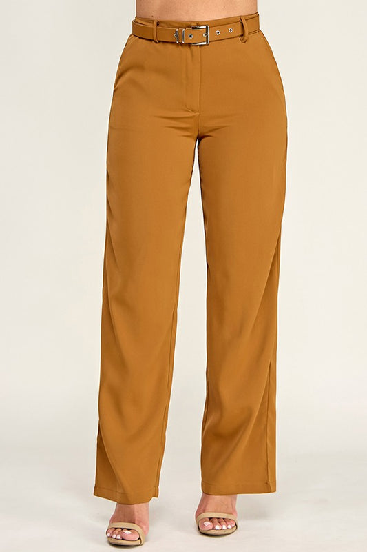 Pantalón Recto con Cinturón - Camel