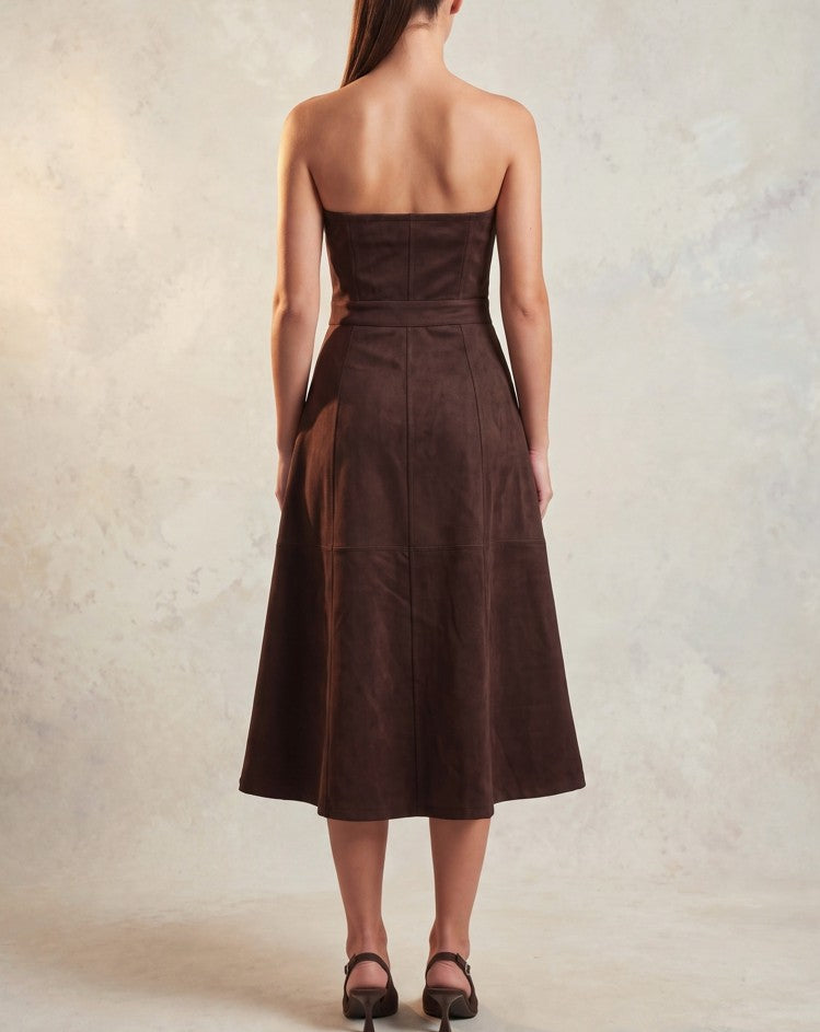 Vestido Midi Tubo Faux Suede color Café oscuro - HMD14865 - vista 5