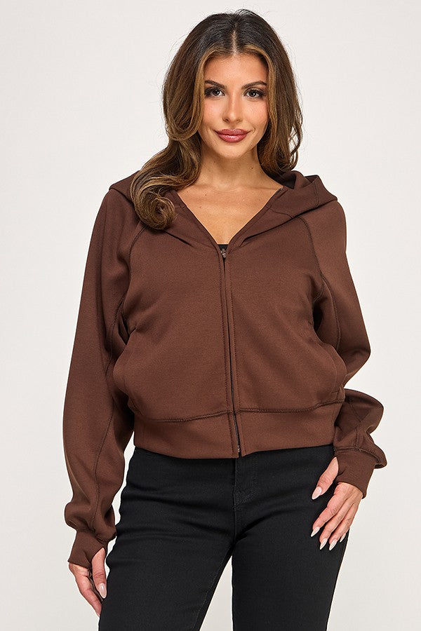 Sudadera Oversize con Cierre - Café
