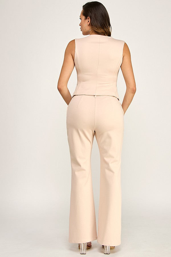 Conjunto Chaleco Asimétrico y Pantalón Ponte - Natural