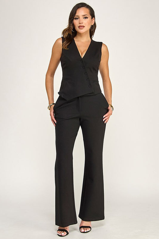 Conjunto Chaleco Asimétrico y Pantalón Ponte - Negro