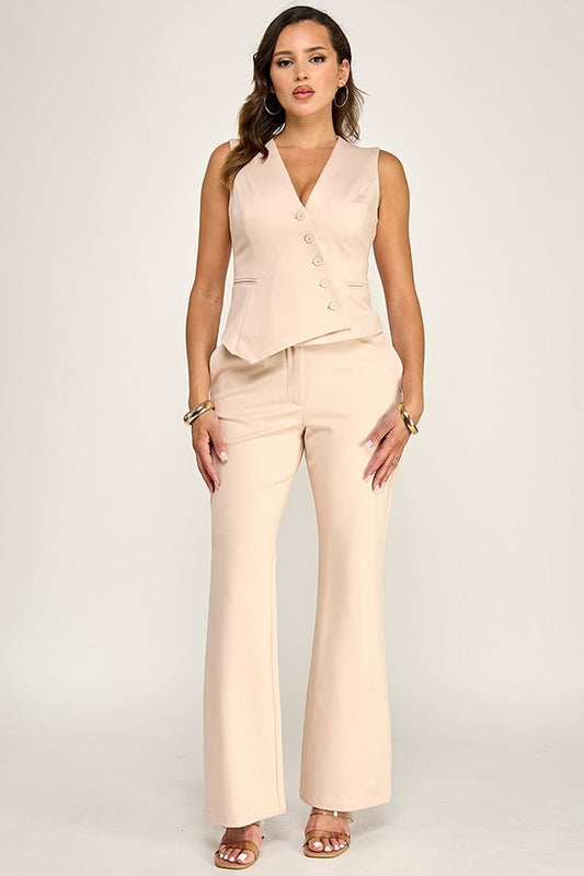 Conjunto Chaleco Asimétrico y Pantalón Ponte - Natural