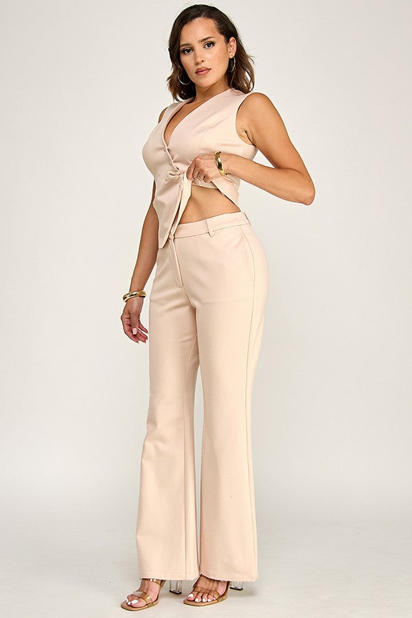 Conjunto Chaleco Asimétrico y Pantalón Ponte - Natural