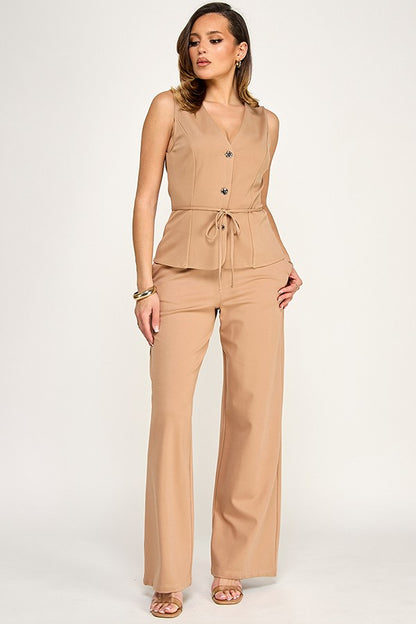 Conjunto Chaleco Abotonado y Pantalón Ponte - Mocha
