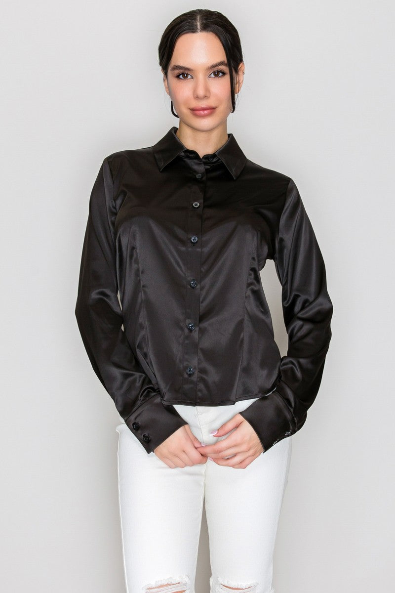 Blusa de Satín Manga Larga color Negro - HMT57339