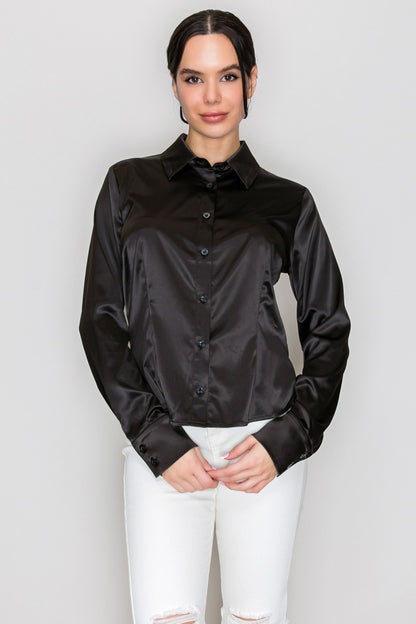 Blusa de Satín Manga Larga color Negro - HMT57339
