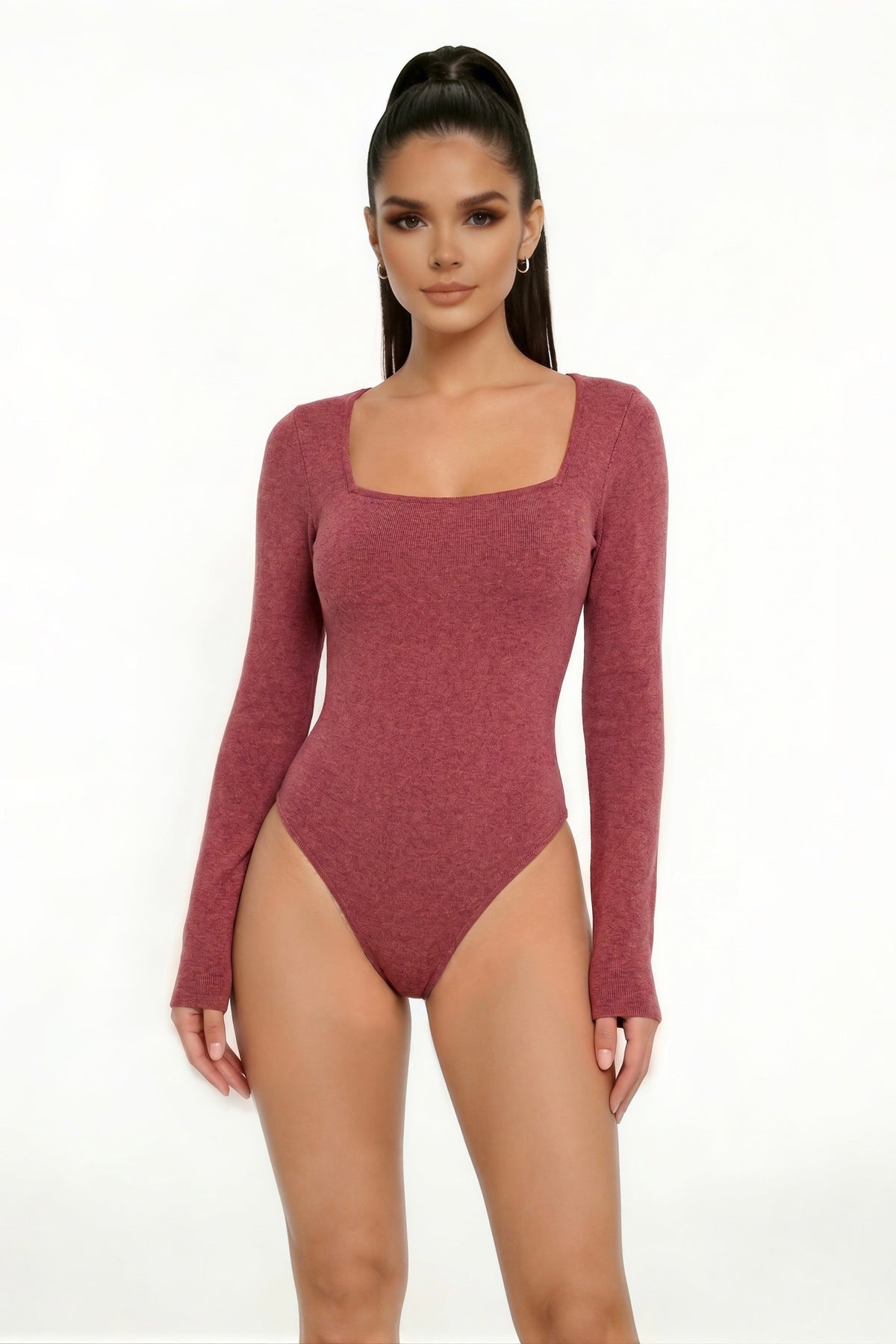 Bodysuit Cuello Cuadrado Manga Larga color Vino - HMT57555
