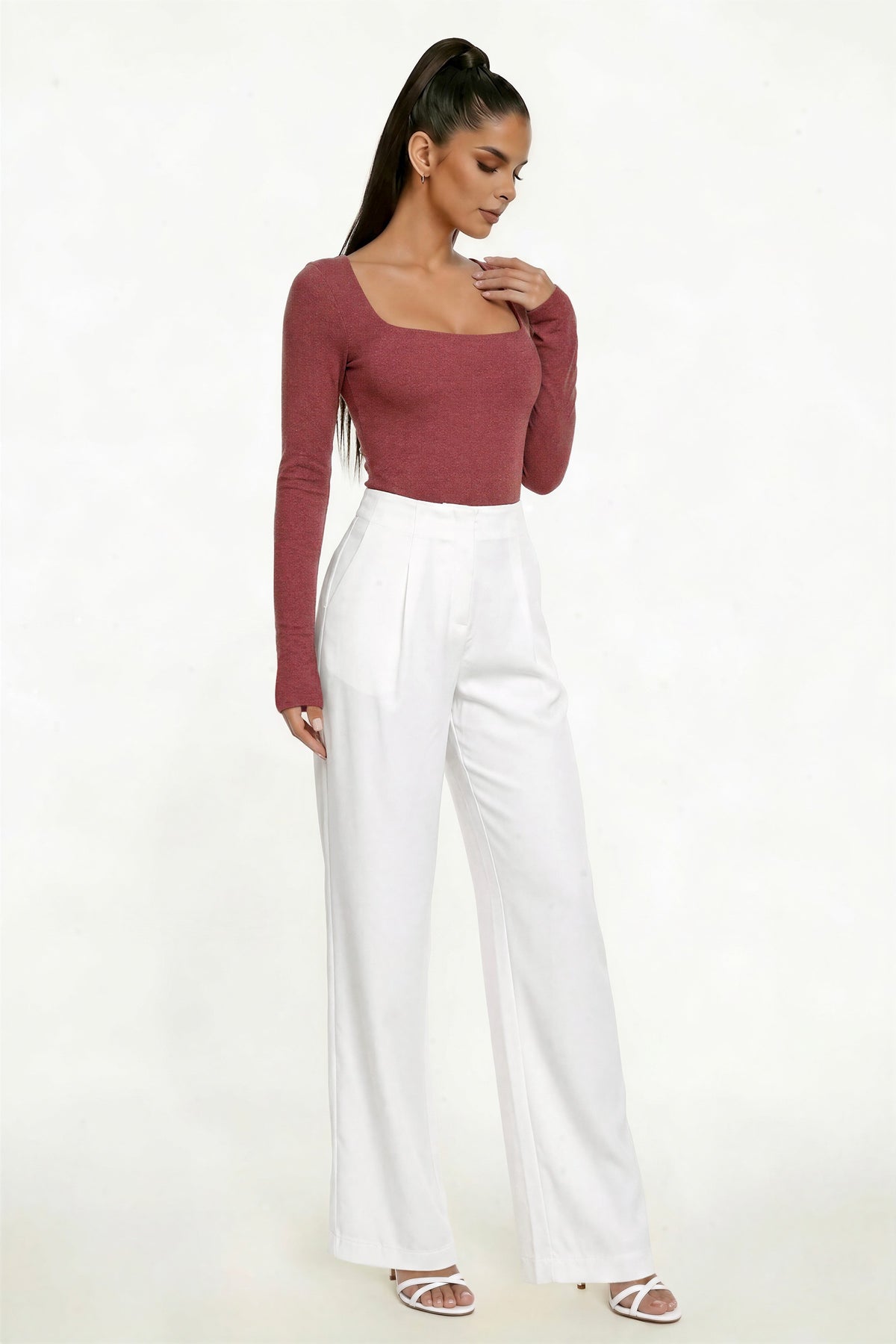 Bodysuit Cuello Cuadrado Manga Larga color Vino - HMT57555 - vista 2