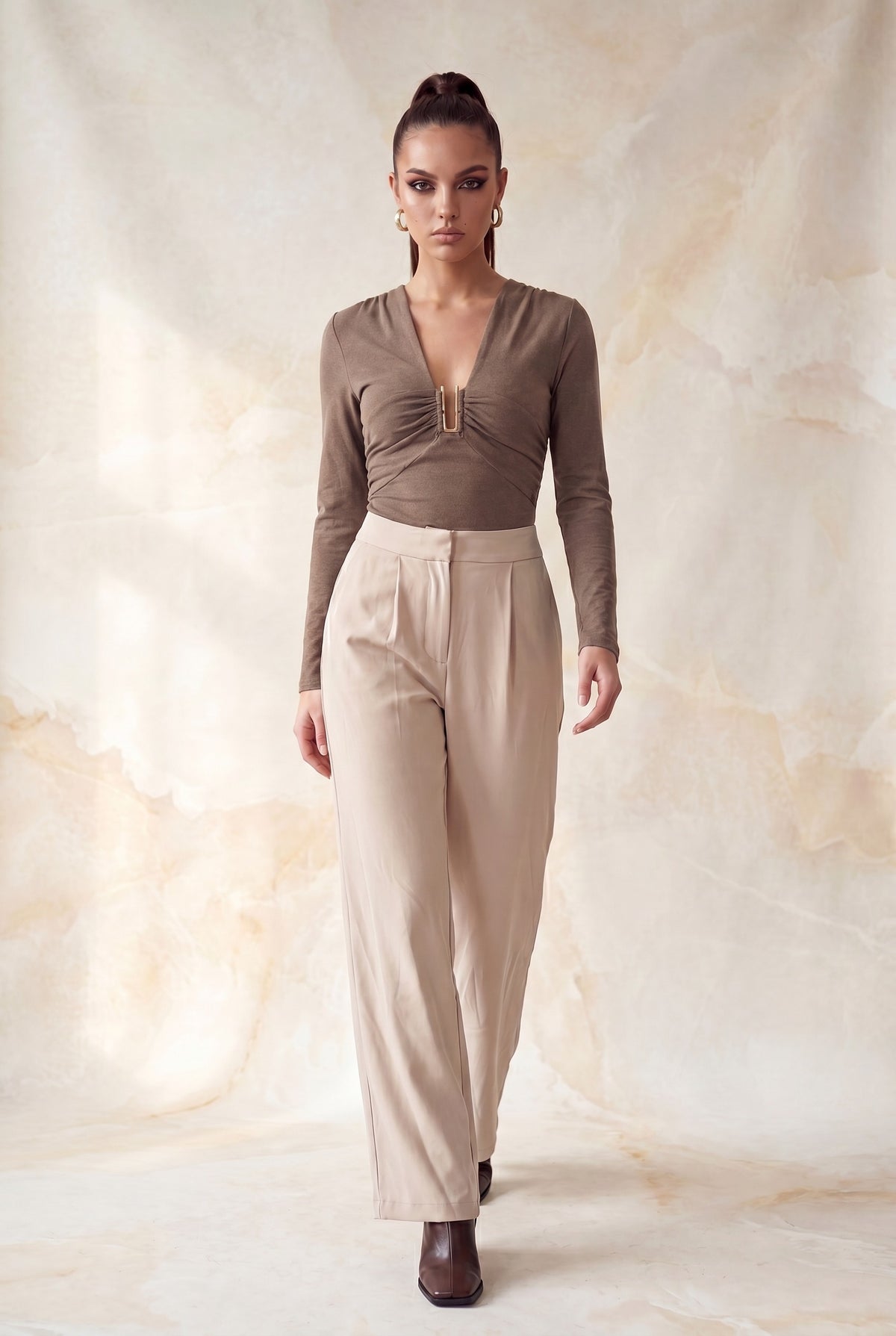 Bodysuit Manga Larga con Herraje color Mocha - HMT57547 - vista 5