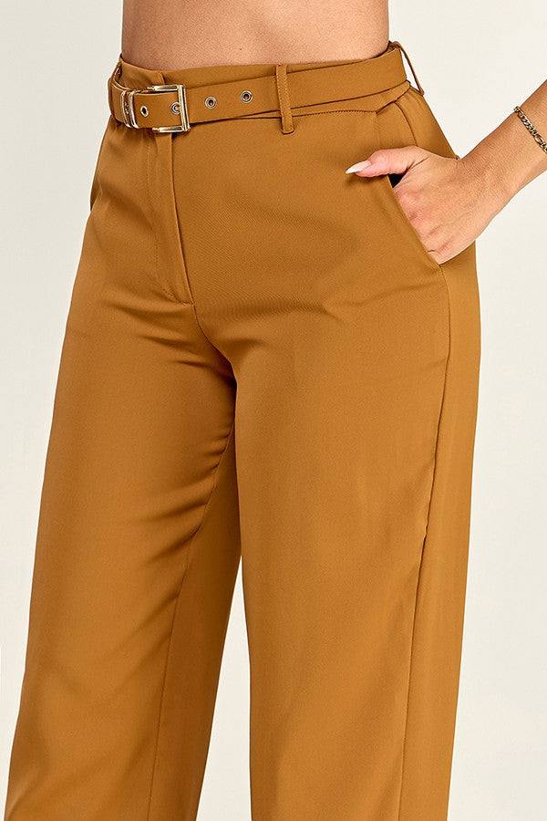 Pantalón Recto con Cinturón - Camel