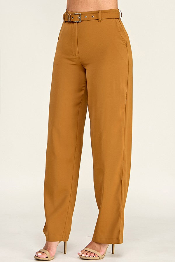 Pantalón Recto con Cinturón - Camel