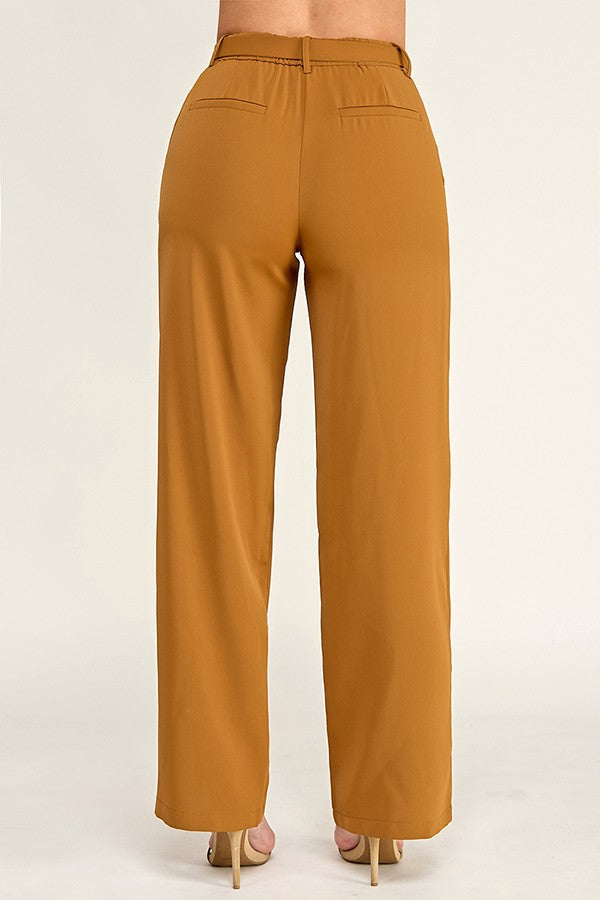 Pantalón Recto con Cinturón - Camel