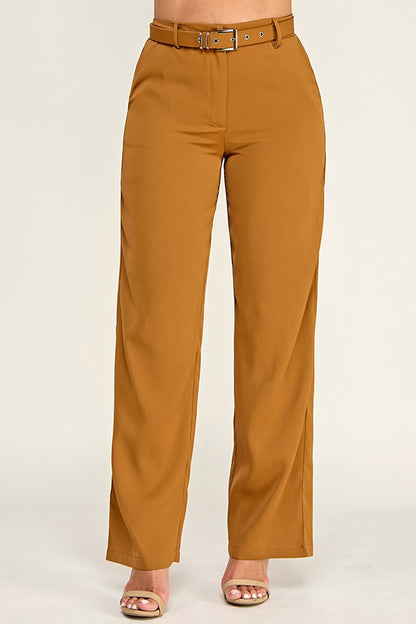 Pantalón Recto con Cinturón - Camel