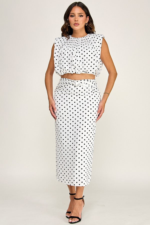 Conjunto Blusa Globo y Falda Midi - Blanco hueso