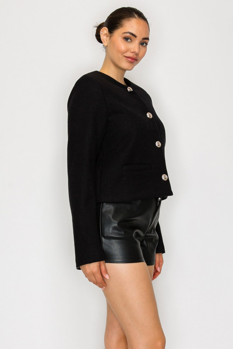 Chamarra Cropped color Negro - HMJ21441 - vista 2