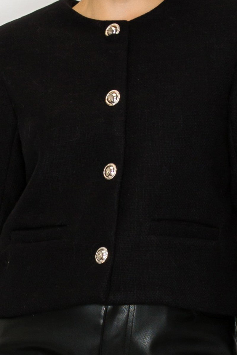 Chamarra Cropped color Negro - HMJ21441 - vista 3