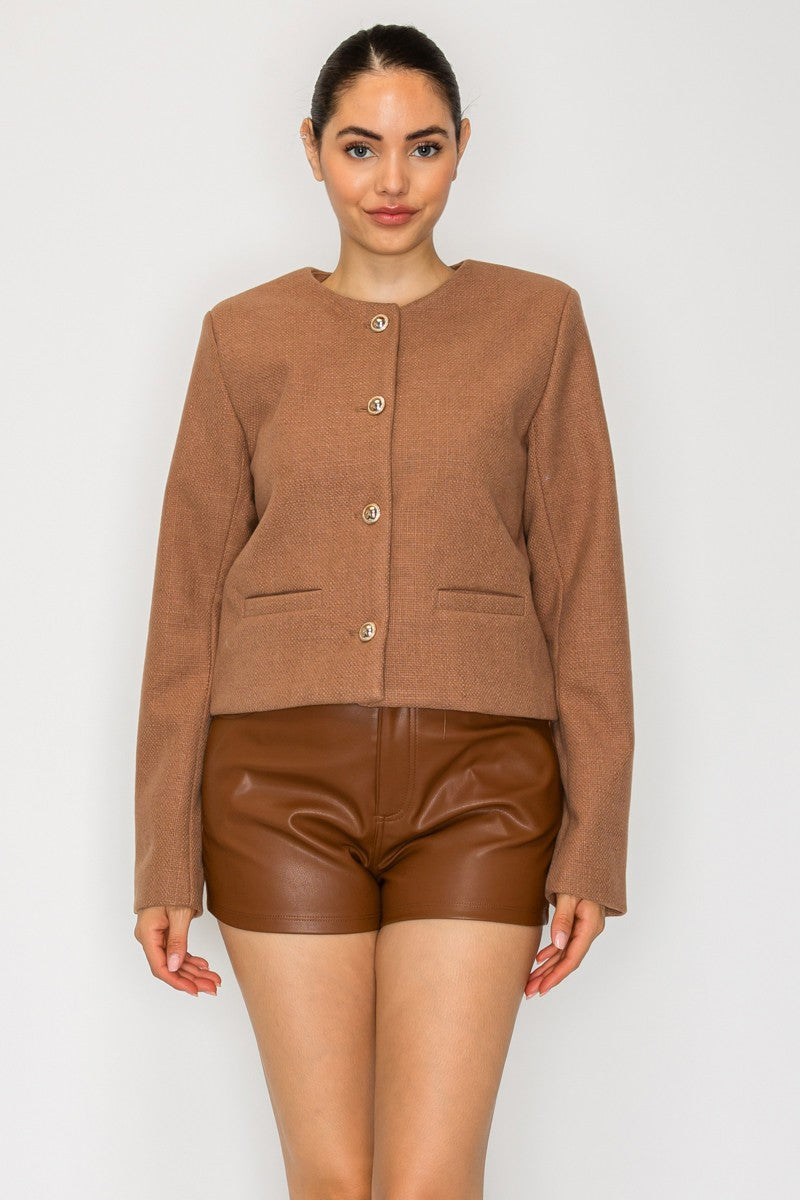 Chamarra Cropped color Mocha - HMJ21441