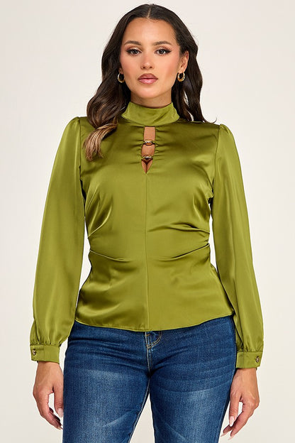 Top Cuello Alto con Abertura y Cuentas Doradas - Lima