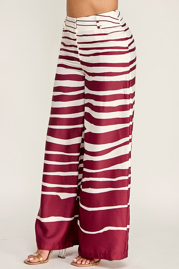 Conjunto Pantalón Wide Leg Estampado - Vino