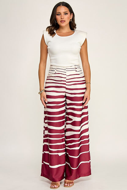 Conjunto Pantalón Wide Leg Estampado - Vino