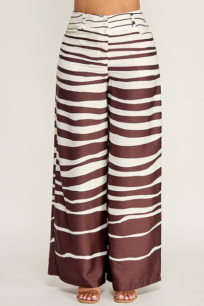Conjunto Pantalón Wide Leg Estampado - Café