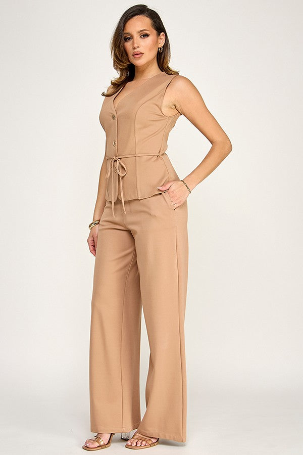 Conjunto Chaleco Abotonado y Pantalón Ponte - Mocha