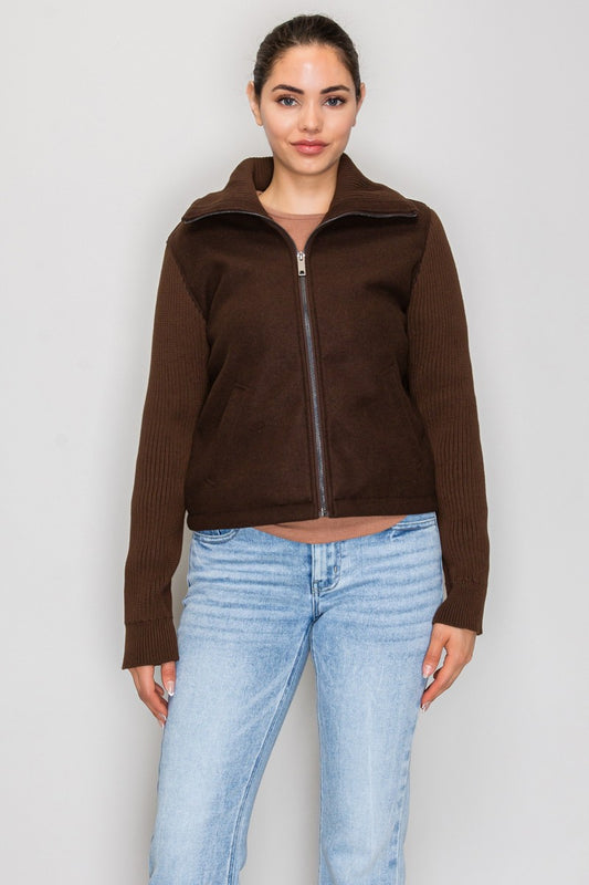 Chamarra Tejida en Contraste color Café oscuro - HMJ21416