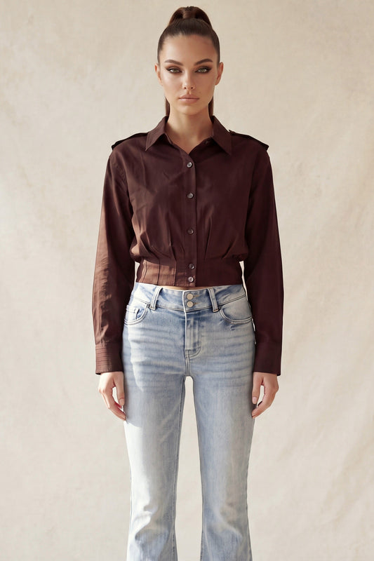 Blusa Corta con Tabs en Hombro color Chocolate oscuro - HMT57562