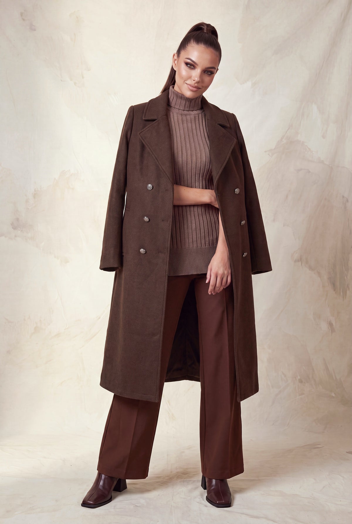 Abrigo Largo Doble Botonadura color Chocolate - PHMJ147
