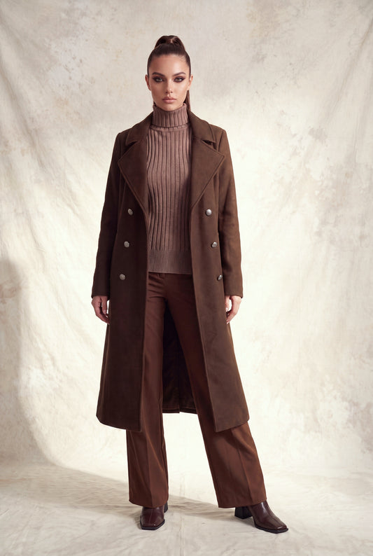 Abrigo Largo Doble Botonadura color Chocolate - PHMJ147 - vista 2