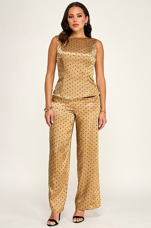 Conjunto Top con Cinturón y Pantalón - Mocha