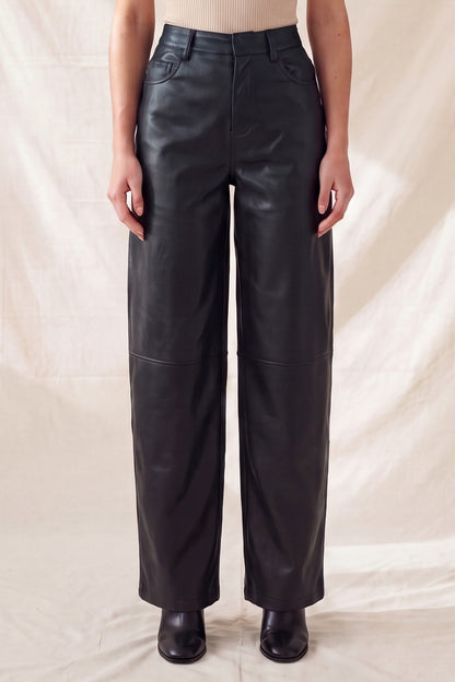Pantalón Barrel de PU color Negro - PHMP144