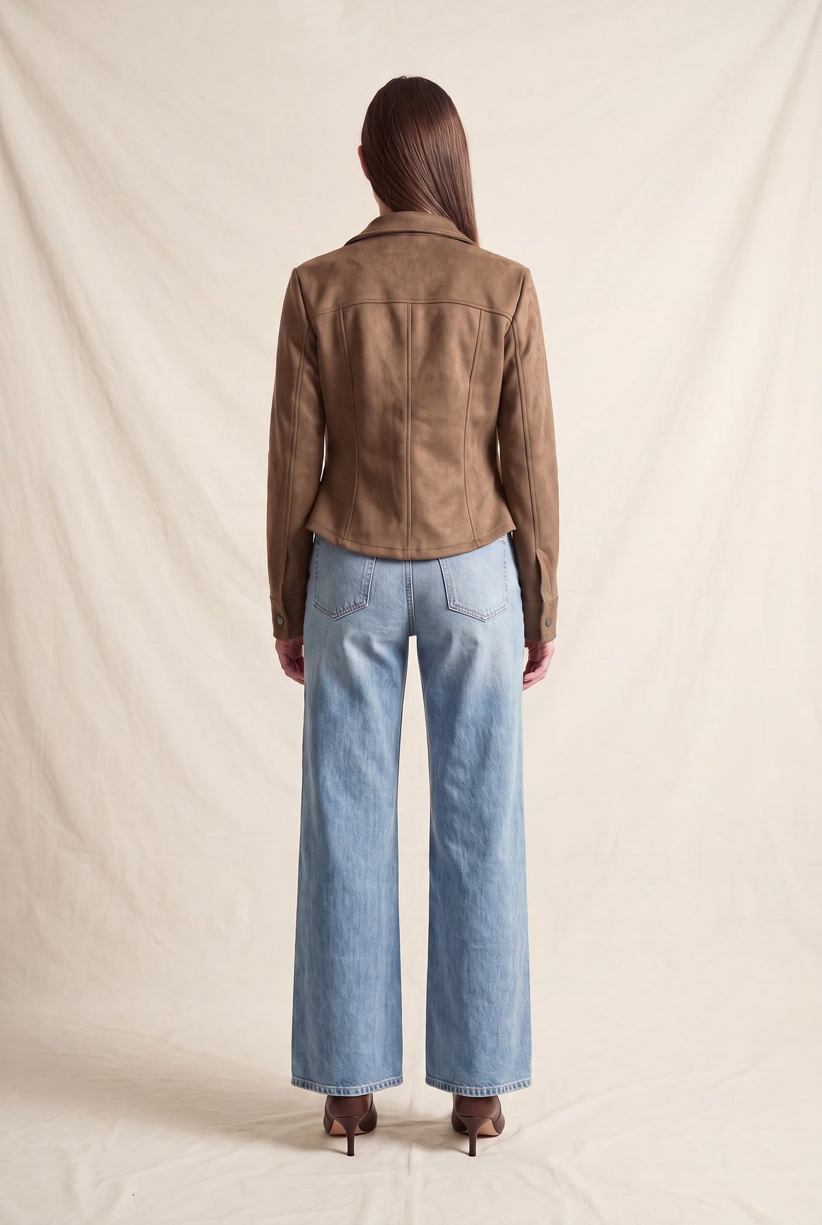 Camisa Entallada de Gamuza Sintética - Taupe
