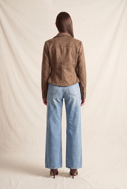 Camisa Entallada de Gamuza Sintética - Taupe