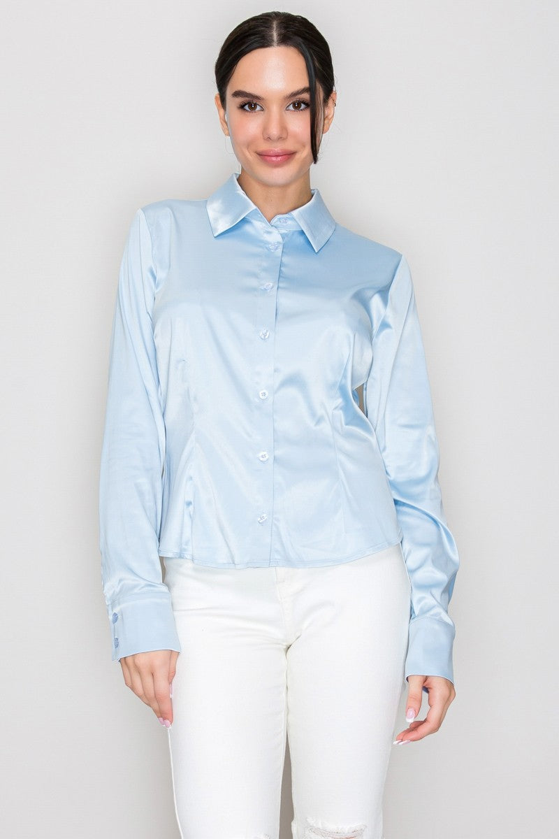 Blusa de Satín Manga Larga color Azul claro - HMT57339