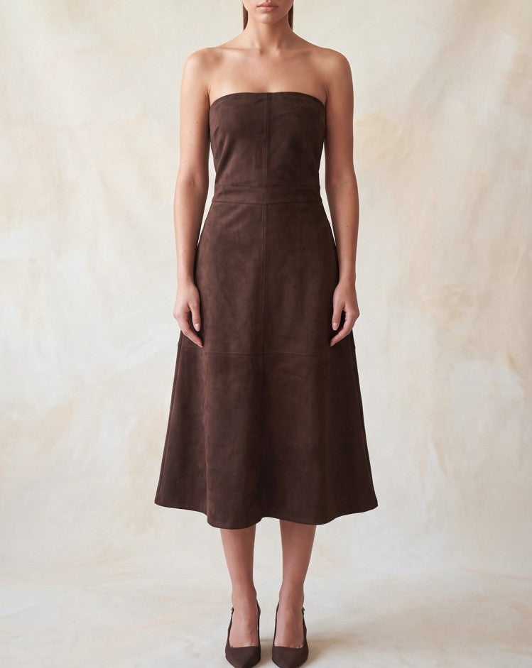 Vestido Midi Tubo Faux Suede color Café oscuro - HMD14865 - vista 2