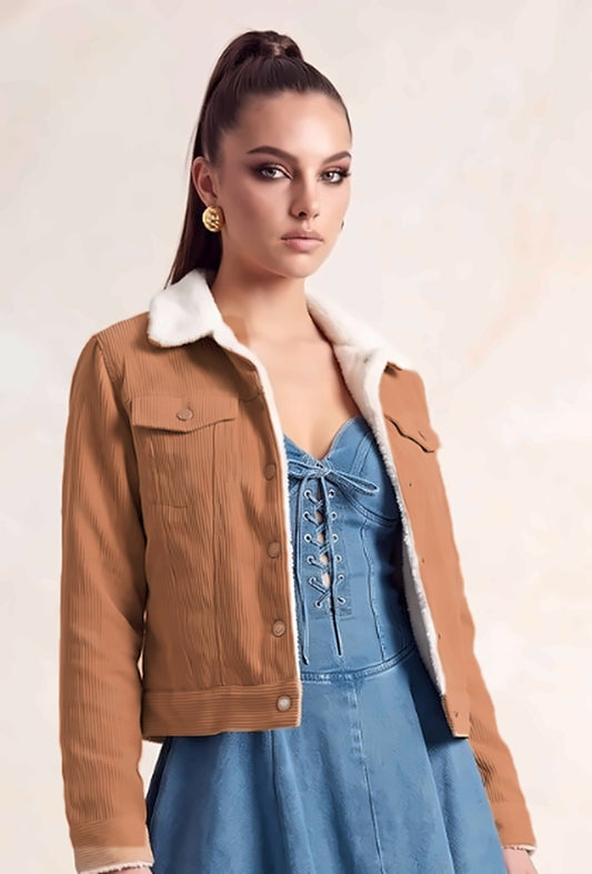 Chamarra de Pana con Forro Faux Fur