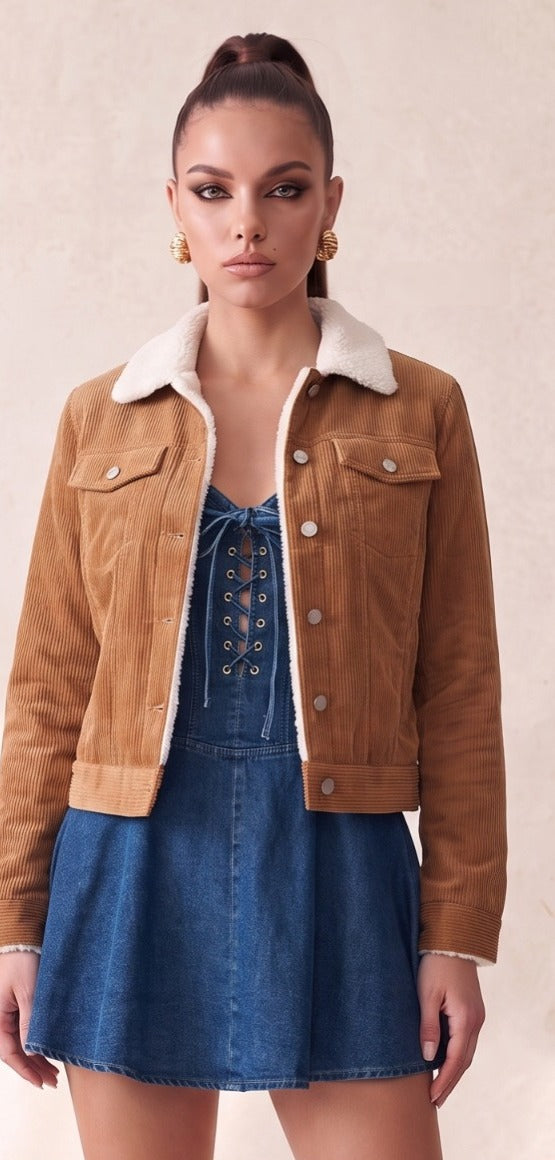 Chamarra de Pana con Forro Faux Fur