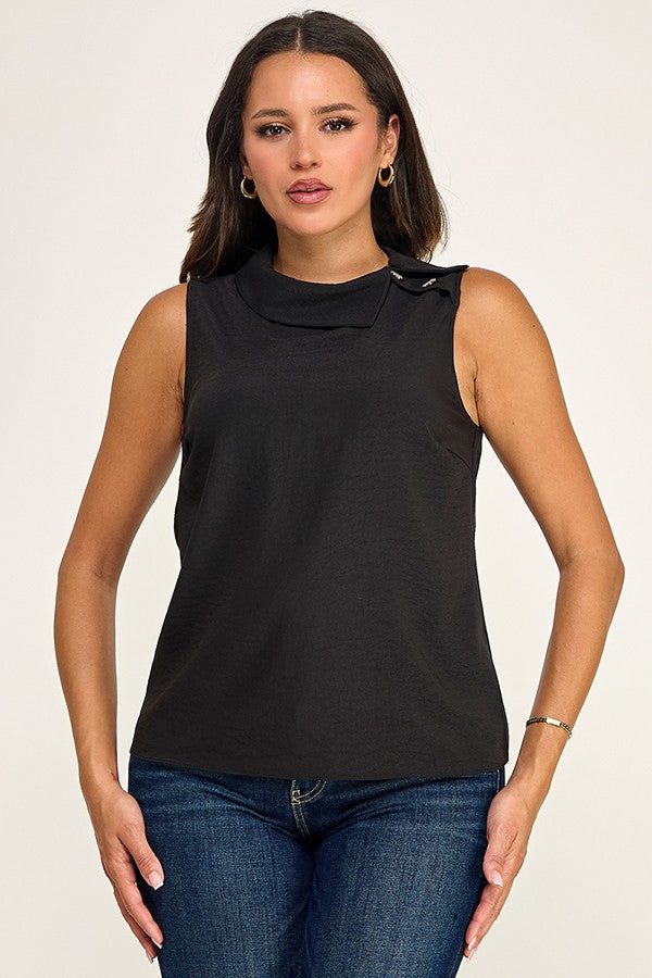 Top Sin Mangas con Botones - Negro