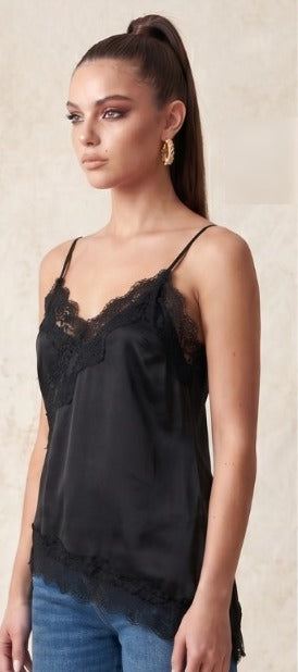 Top Camisole con Ribete de Encaje Asimétrico