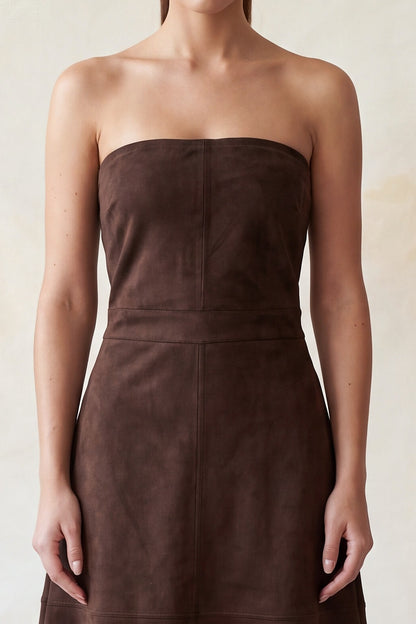 Vestido Midi Tubo Faux Suede color Café oscuro - HMD14865 - vista 4