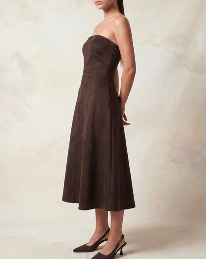 Vestido Midi Tubo Faux Suede color Café oscuro - HMD14865 - vista 3
